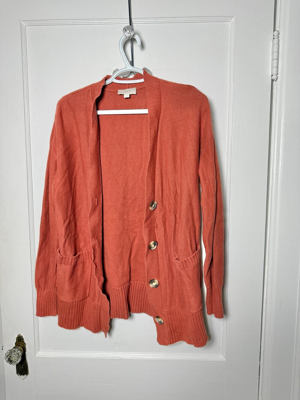 Loft Orange Rust Burnt Orange Oversized Button Slouchy Cardigan Sweater MED
